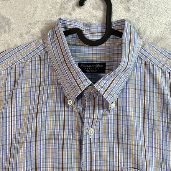 Turnbull & Asser Bespoke Mens Dress Shirt XL?*READ Blue Plaid Button Down - Picture 6 of 16